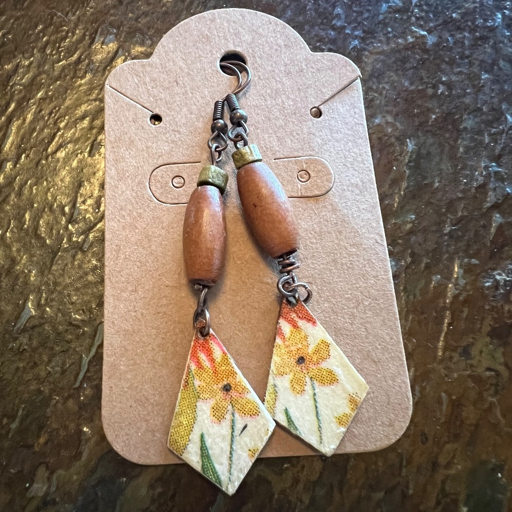 Hand Crafted Wood Earrings - Picture 2 of 3